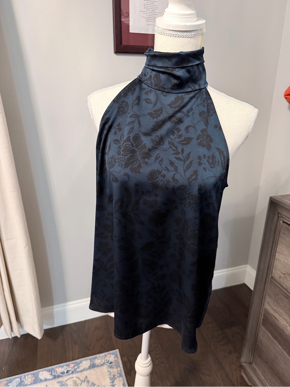 Ann Taylor Blue Floral Jacquard Sleeveless Top